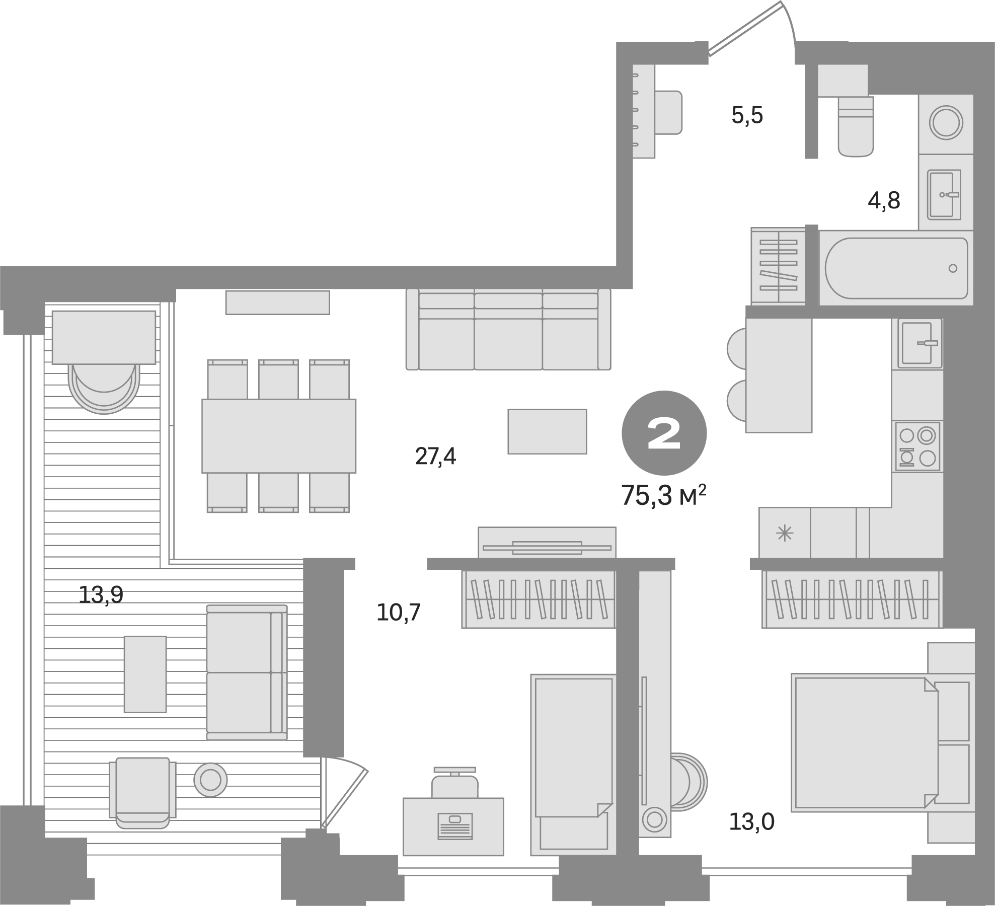 Планировка — Квартал МОНС, 2-комн., 61 м²