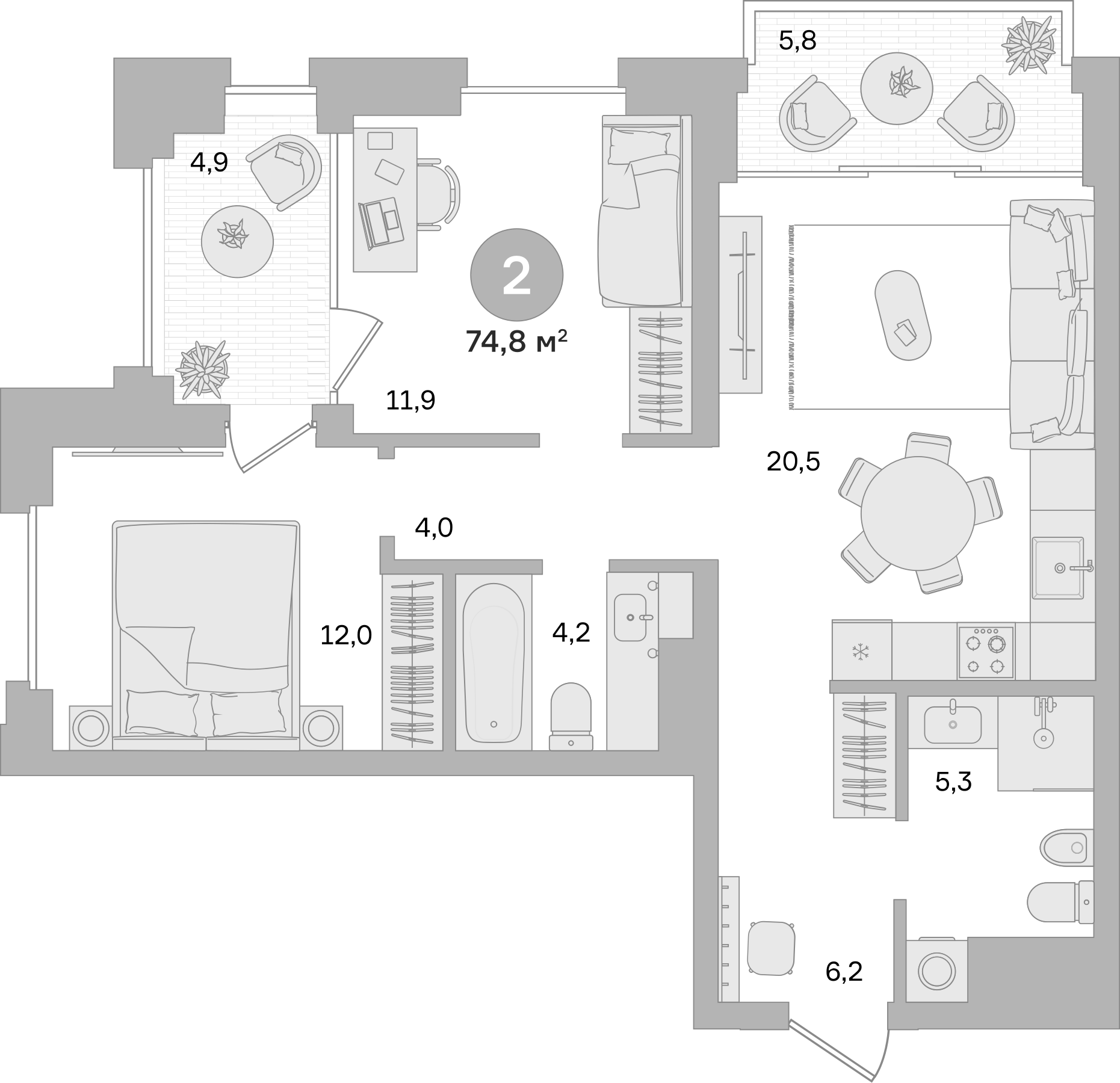 Планировка — Квартал МОНС, 2-комн., 64 м²