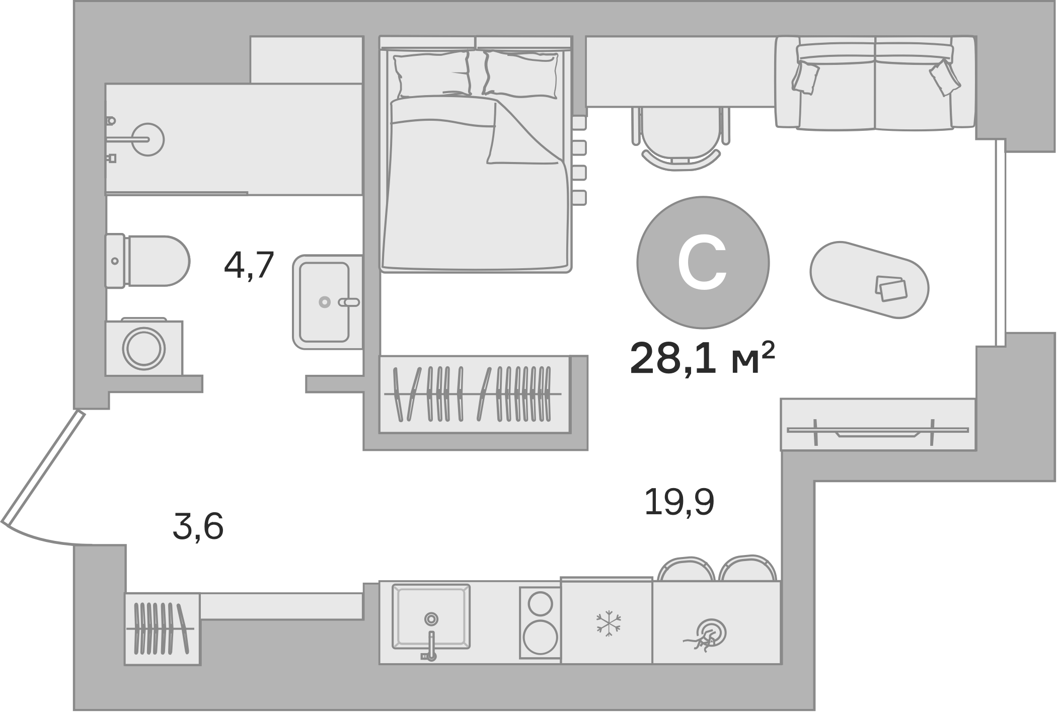 Планировка — Квартал МОНС, Студия, 28 м²