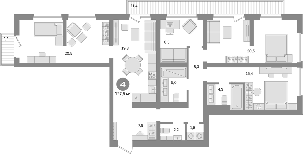 Планировка — Квартал Издание, 4-комн., 116 м²