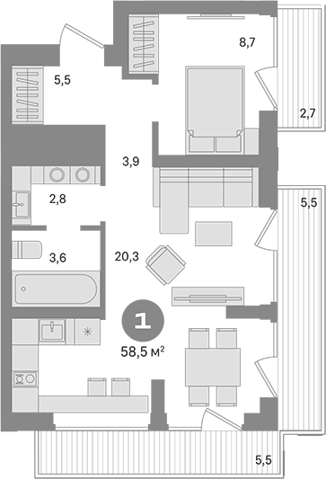 Планировка — Квартал Издание, 1-комн., 45 м²