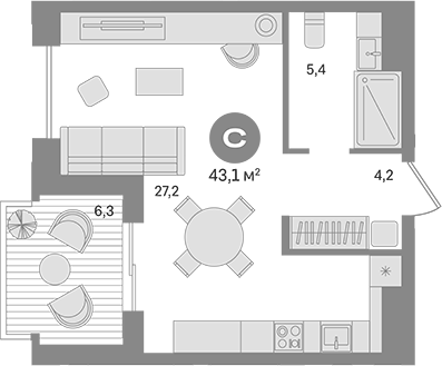 Планировка — Квартал МОНС, Студия, 38 м²