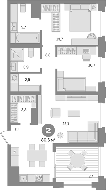 Планировка — Квартал МОНС, 2-комн., 73 м²
