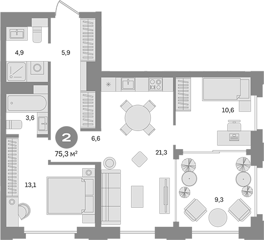 Планировка — Квартал МОНС, 2-комн., 66 м²