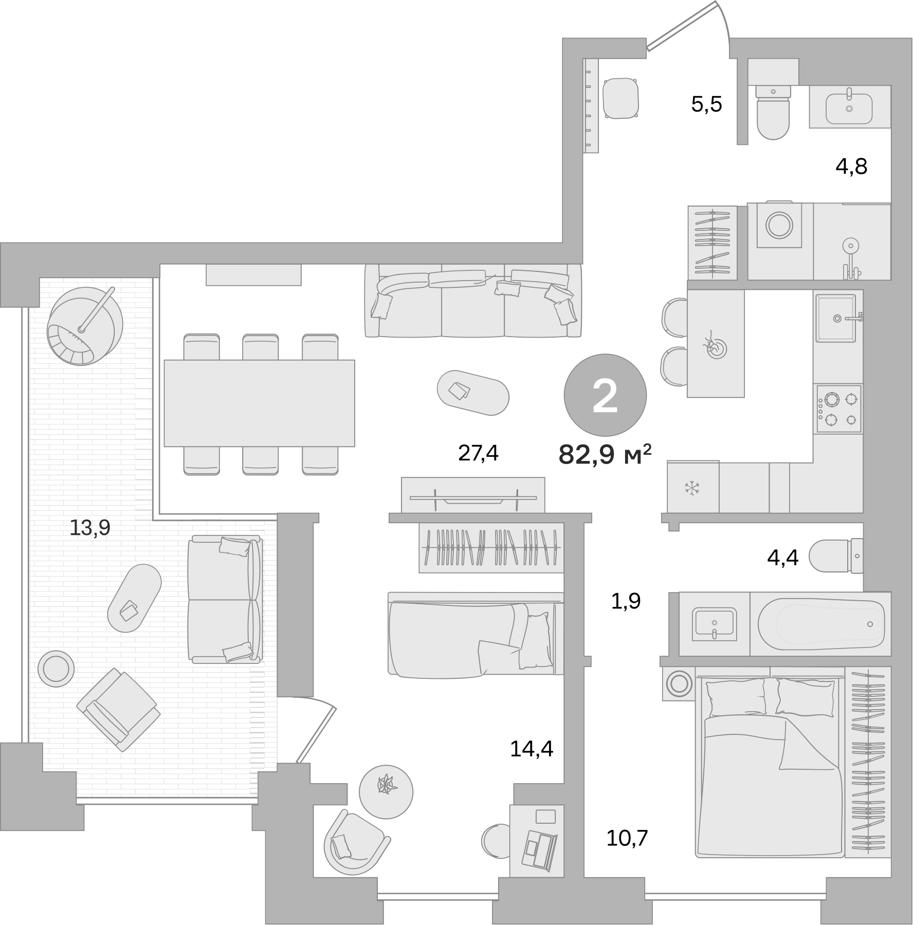 Планировка — Квартал МОНС, 2-комн., 69 м²