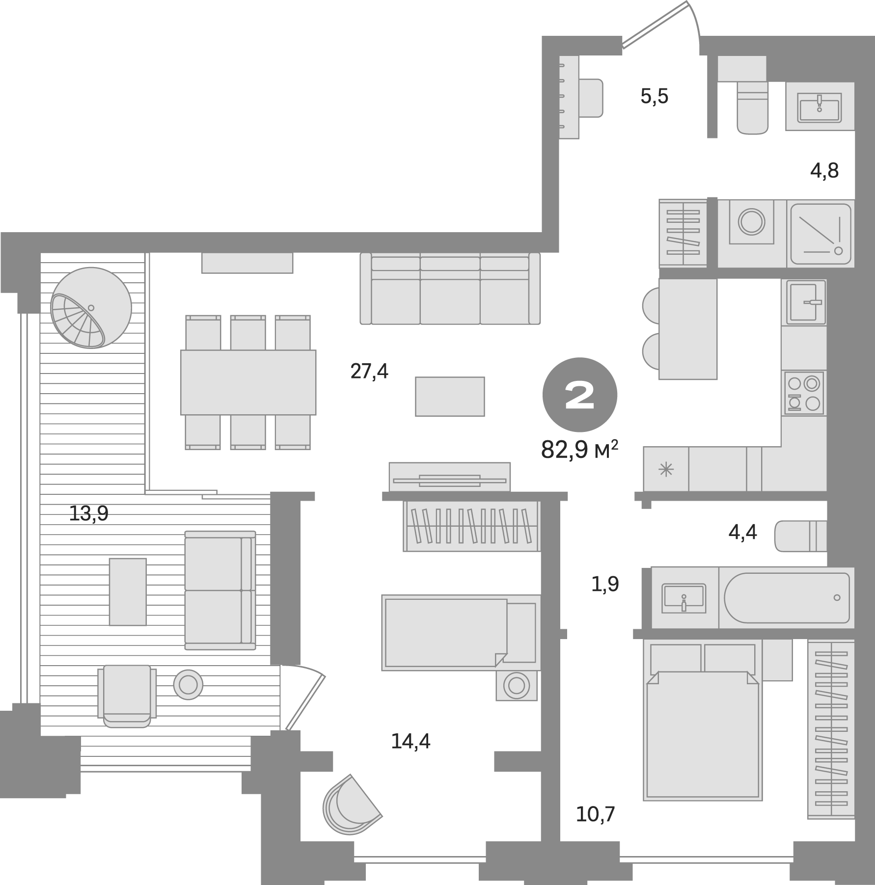 Планировка — Квартал МОНС, 2-комн., 69 м²