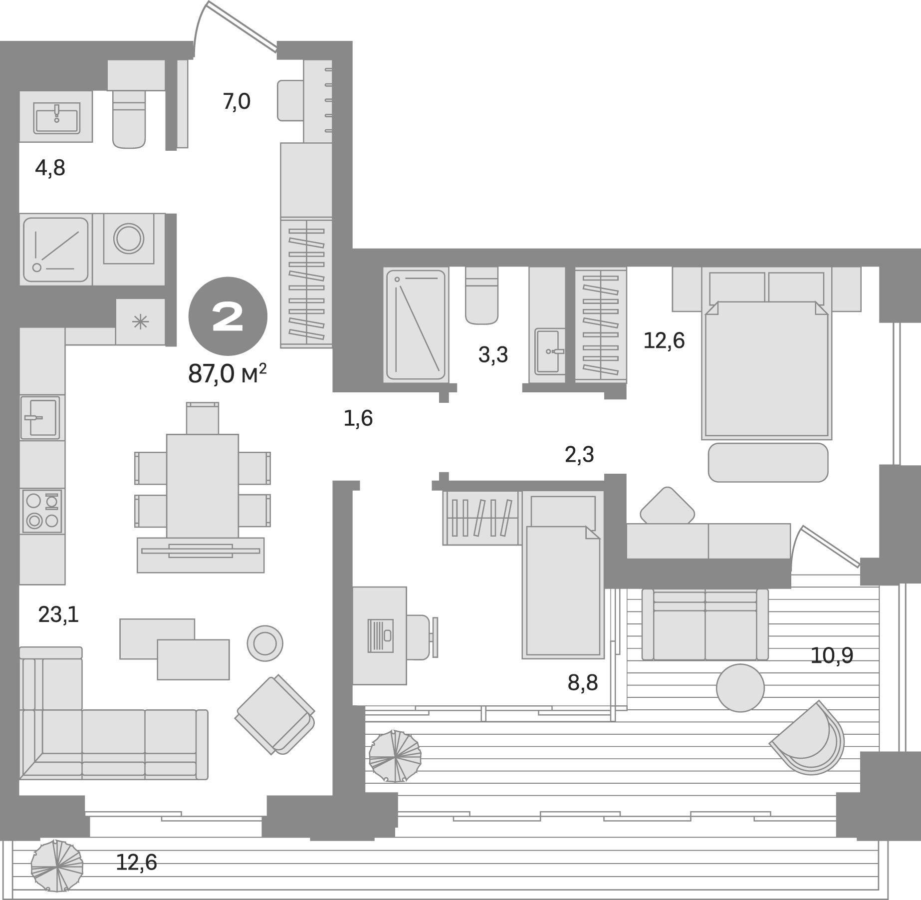 Планировка — Квартал МОНС, 2-комн., 64 м²