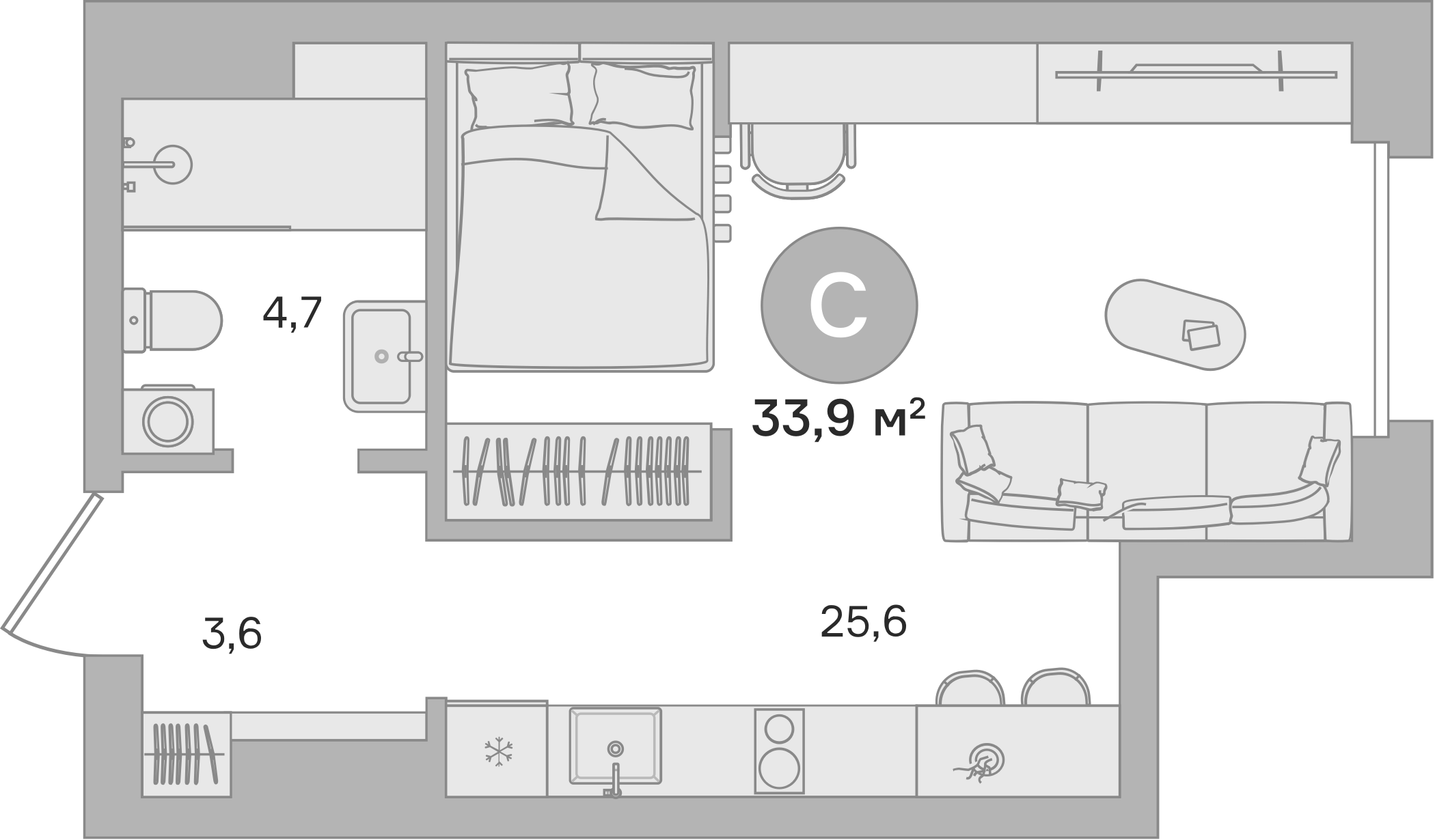 Планировка — Квартал МОНС, Студия, 33 м²