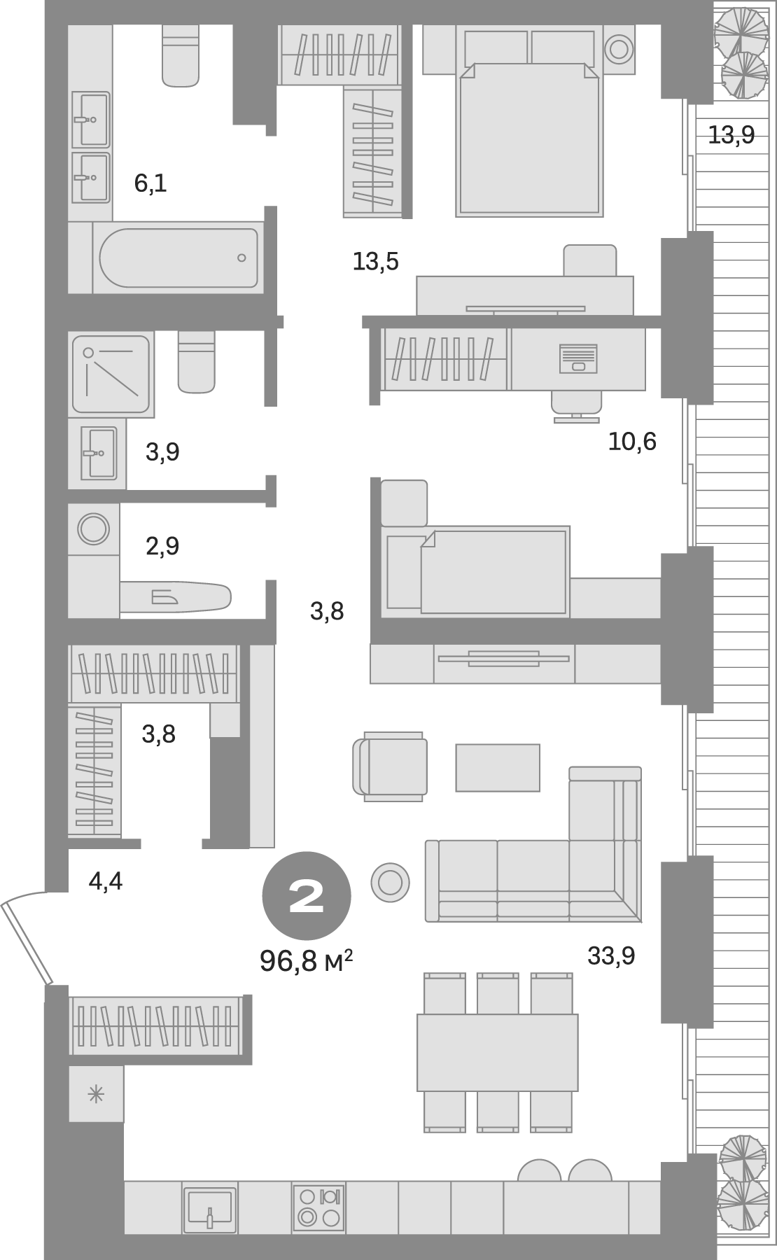Планировка — Квартал МОНС, 2-комн., 83 м²