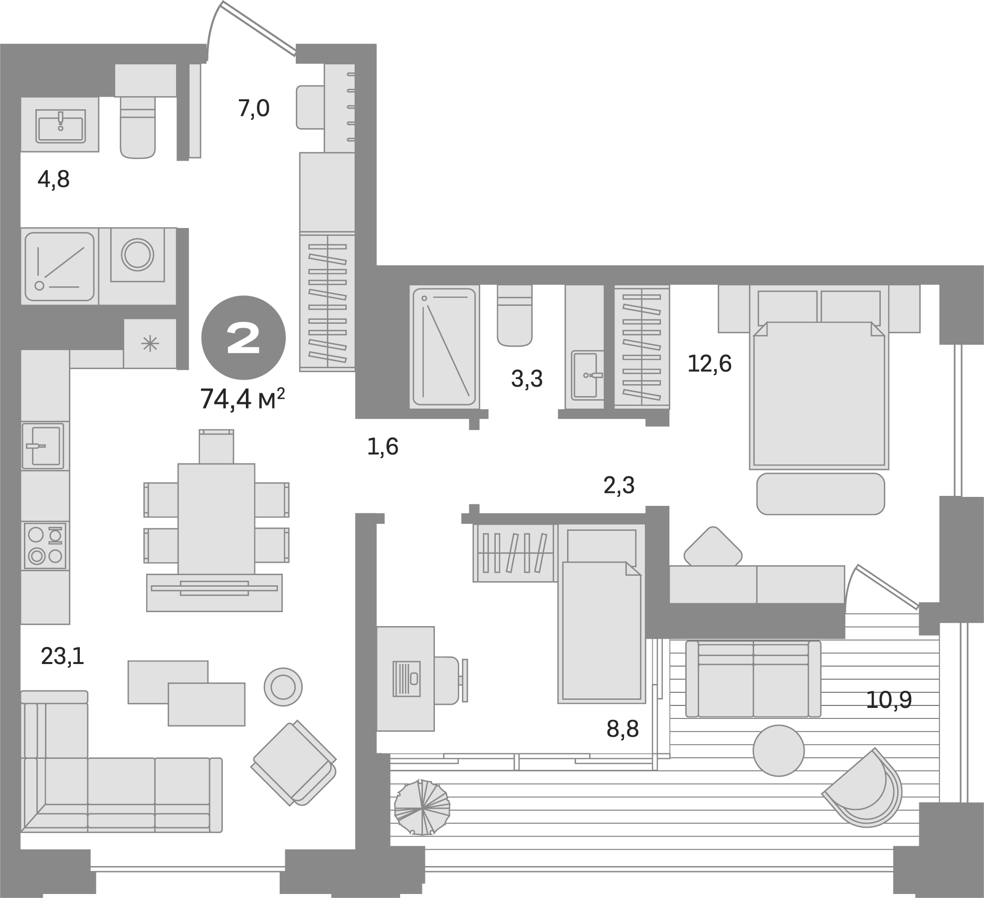 Планировка — Квартал МОНС, 2-комн., 64 м²