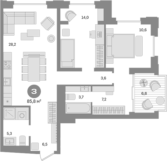 Планировка — Квартал МОНС, 2-комн., 79 м²