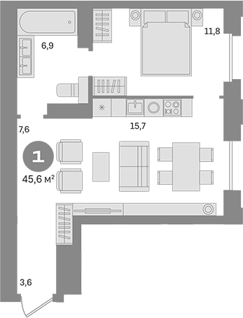 Планировка — Квартал МОНС, 1-комн., 46 м²