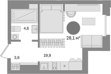 Планировка — Квартал МОНС, Студия, 28 м²