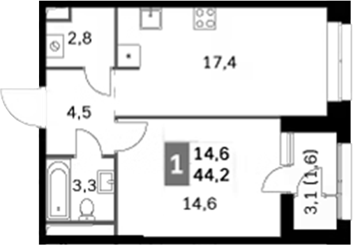 Планировка — Sky Garden, 2-комн., 43 м²