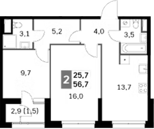 Планировка — Sky Garden, 2-комн., 55 м²