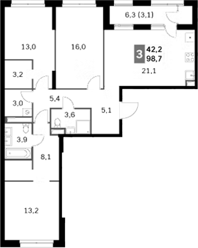 Планировка — Sky Garden, 4-комн., 96 м²