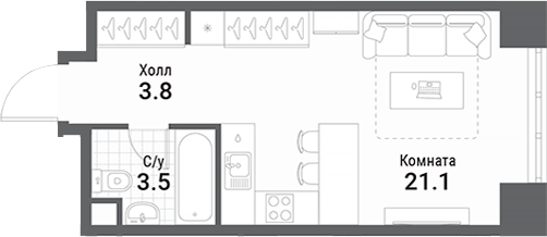 Планировка — Nagatino i-Land, Студия, 28 м²