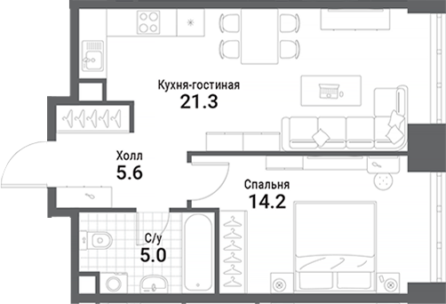 Планировка — Nagatino i-Land, 2-комн., 46 м²