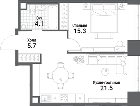 Планировка — Nagatino i-Land, 2-комн., 47 м²