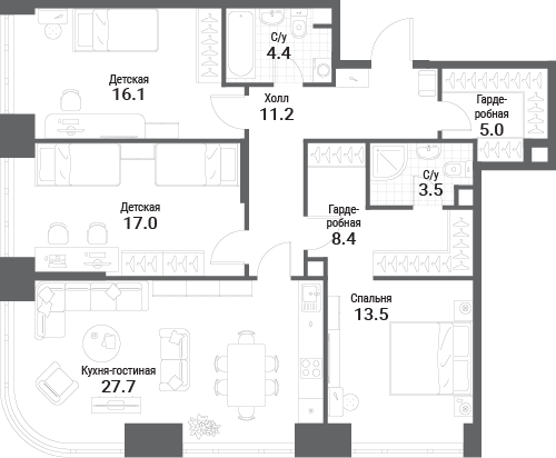 Планировка — Nagatino i-Land, 4-комн., 107 м²