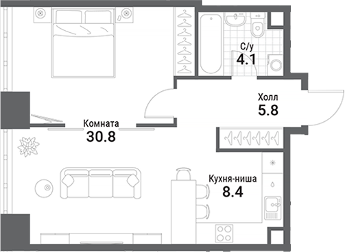 Планировка — Nagatino i-Land, Студия, 49 м²