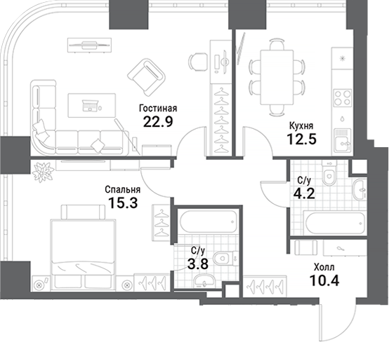 Планировка — Nagatino i-Land, 2-комн., 69 м²
