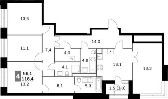 Планировка — Sky Garden, 4-комн., 115 м²