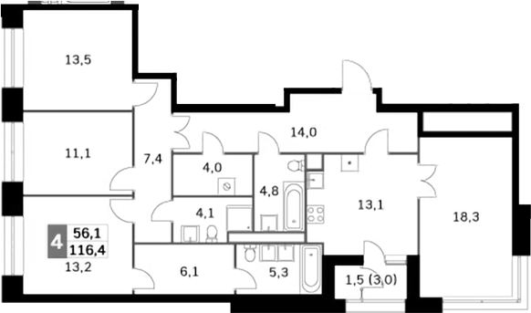 Планировка — Sky Garden, 4-комн., 115 м²