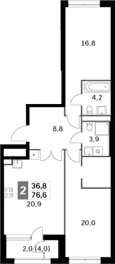 Планировка — Sky Garden, 2-комн., 75 м²