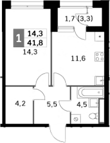 Планировка — Sky Garden, 1-комн., 40 м²