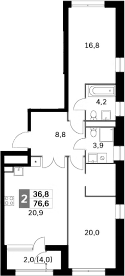 Планировка — Sky Garden, 2-комн., 75 м²