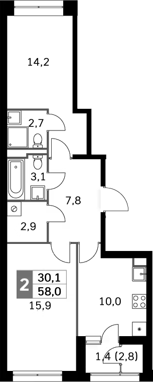 Планировка — Sky Garden, 2-комн., 57 м²
