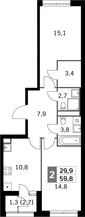Планировка — Sky Garden, 2-комн., 59 м²