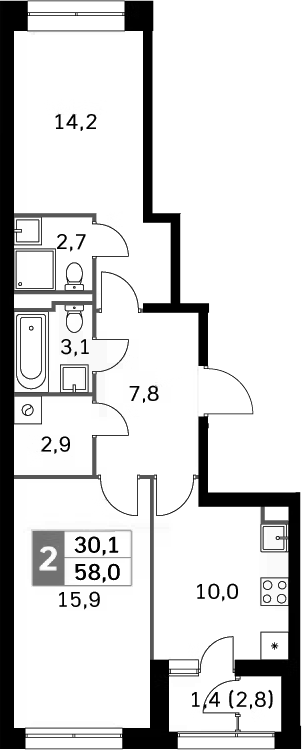 Планировка — Sky Garden, 2-комн., 57 м²
