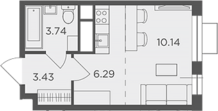 Планировка — Одинград, квартал Семейный, Студия, 24 м²