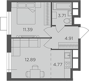 Планировка — Одинград, квартал Семейный, 2-комн., 38 м²