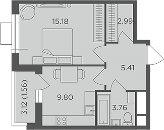 Планировка — Одинград, квартал Семейный, 1-комн., 37 м²