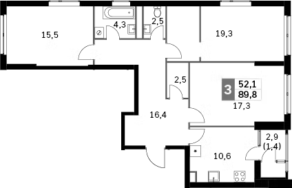Планировка — Sky Garden, 3-комн., 87 м²