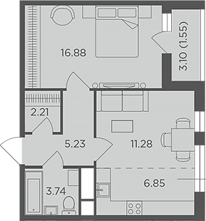 Планировка — Одинград, квартал Семейный, 2-комн., 46 м²