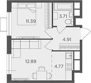 Планировка — Одинград, квартал Семейный, 2-комн., 38 м²
