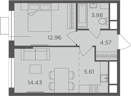 Планировка — Одинград, квартал Семейный, 2-комн., 42 м²