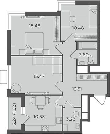 Планировка — Одинград, квартал Семейный, 3-комн., 71 м²