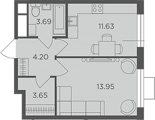 Планировка — Одинград, квартал Семейный, 1-комн., 37 м²