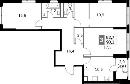 Планировка — Sky Garden, 3-комн., 87 м²