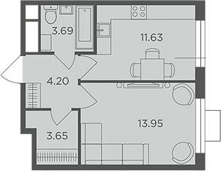 Планировка — Одинград, квартал Семейный, 1-комн., 37 м²
