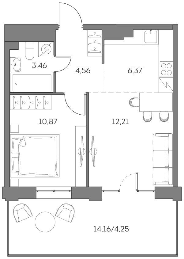 Планировка — Аквилон БИСАЙД 2.0, 2-комн., 37 м²