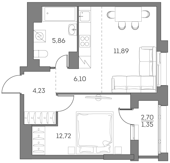 Планировка — Аквилон БИСАЙД 2.0, 2-комн., 41 м²