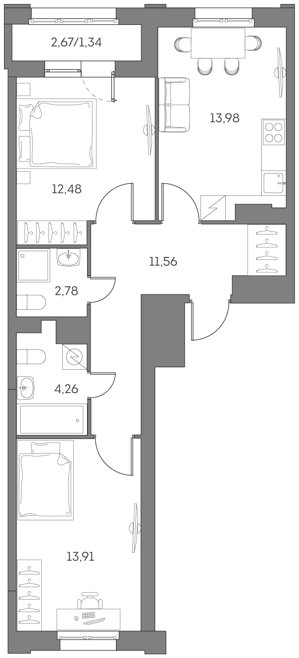 Планировка — Аквилон БИСАЙД 2.0, 2-комн., 59 м²