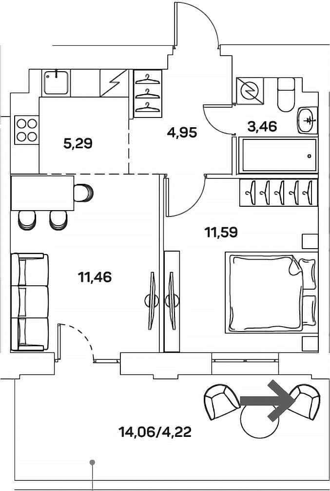 Планировка — Аквилон БИСАЙД 2.0, 2-комн., 37 м²