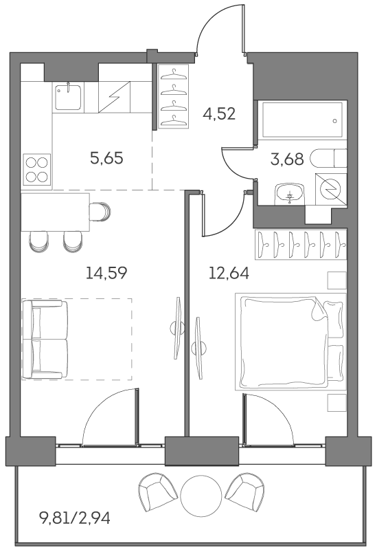 Планировка — Аквилон БИСАЙД 2.0, 2-комн., 41 м²